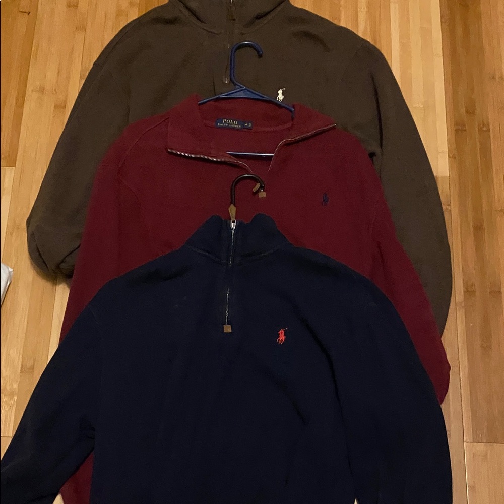 Polo by Ralph Lauren Trio of Half-Zip Pullovers in Navy, Burgundy, and Brown
